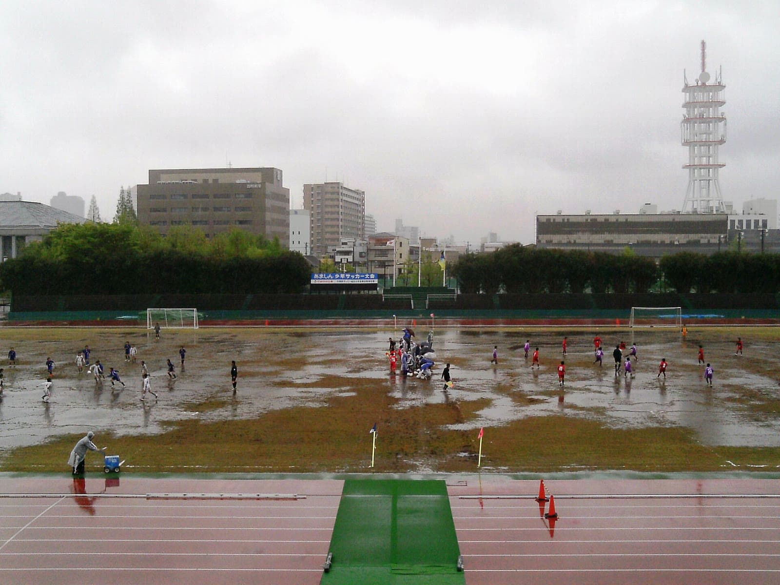 Youth footballers during training match
