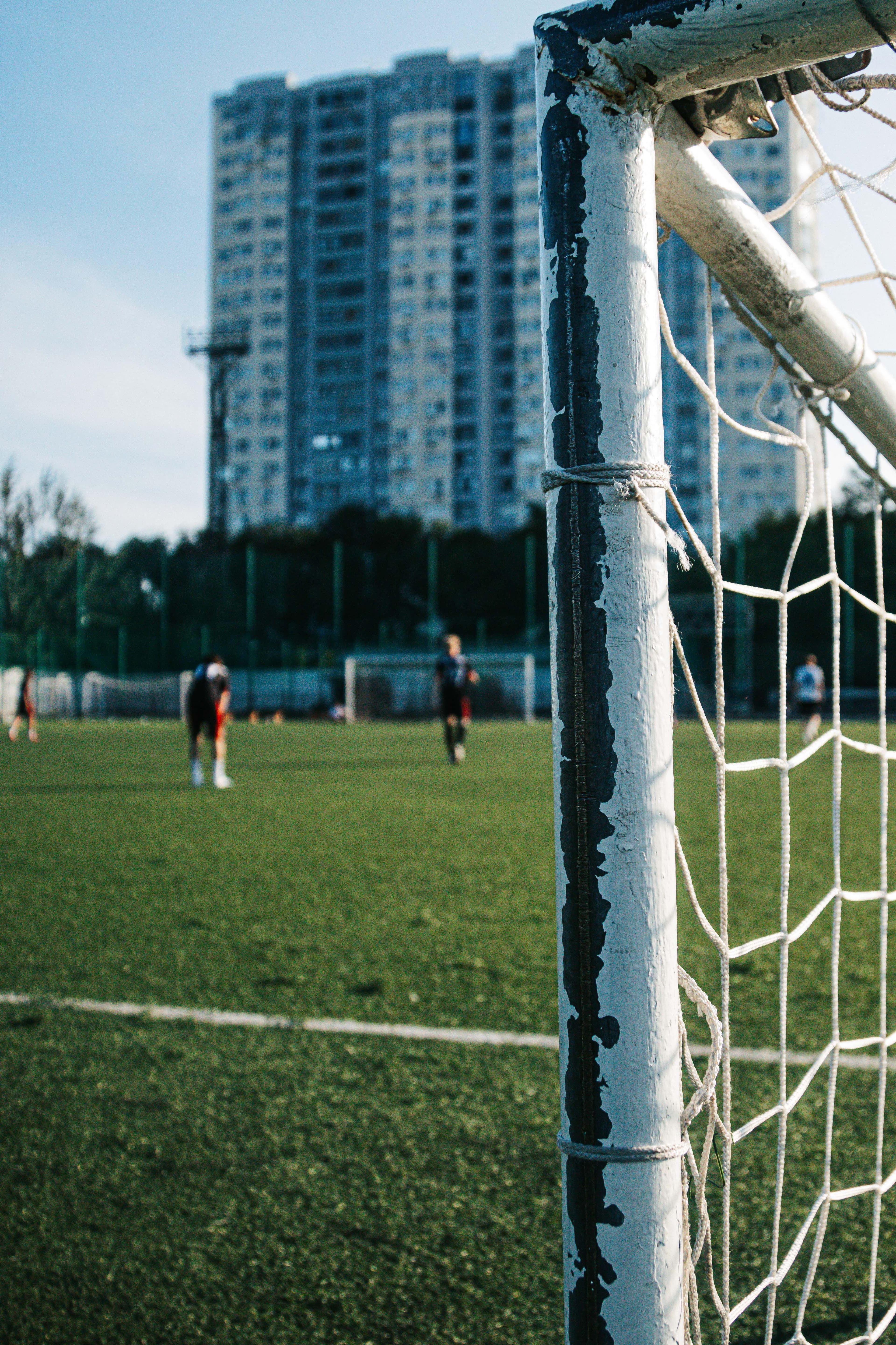 Urban soccer field with goalpost