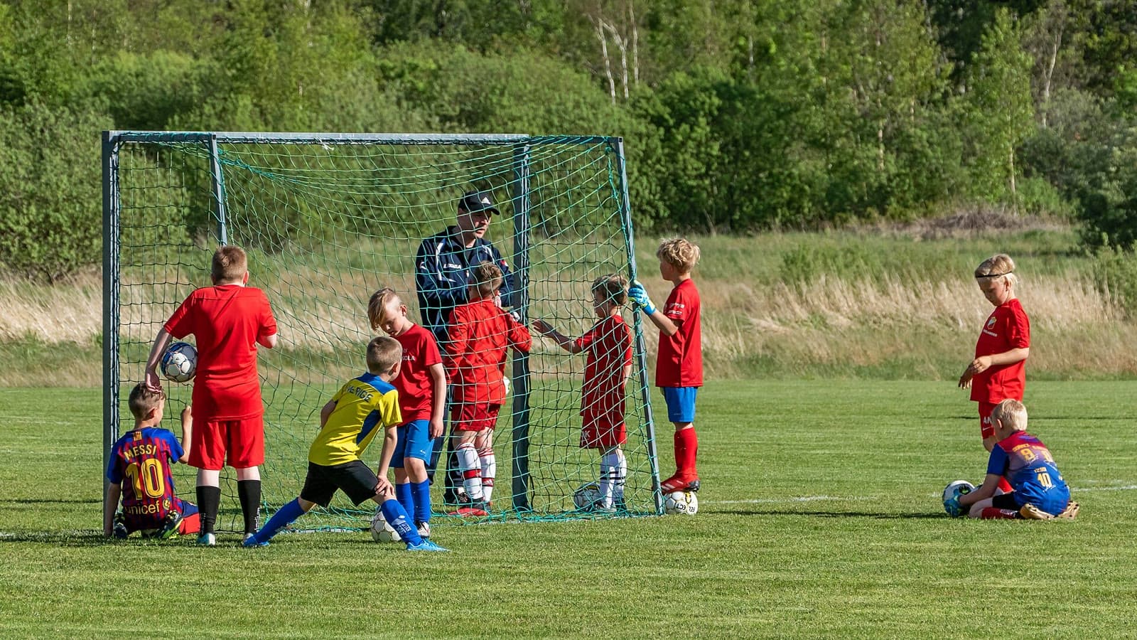 Children during a soccer practice session
