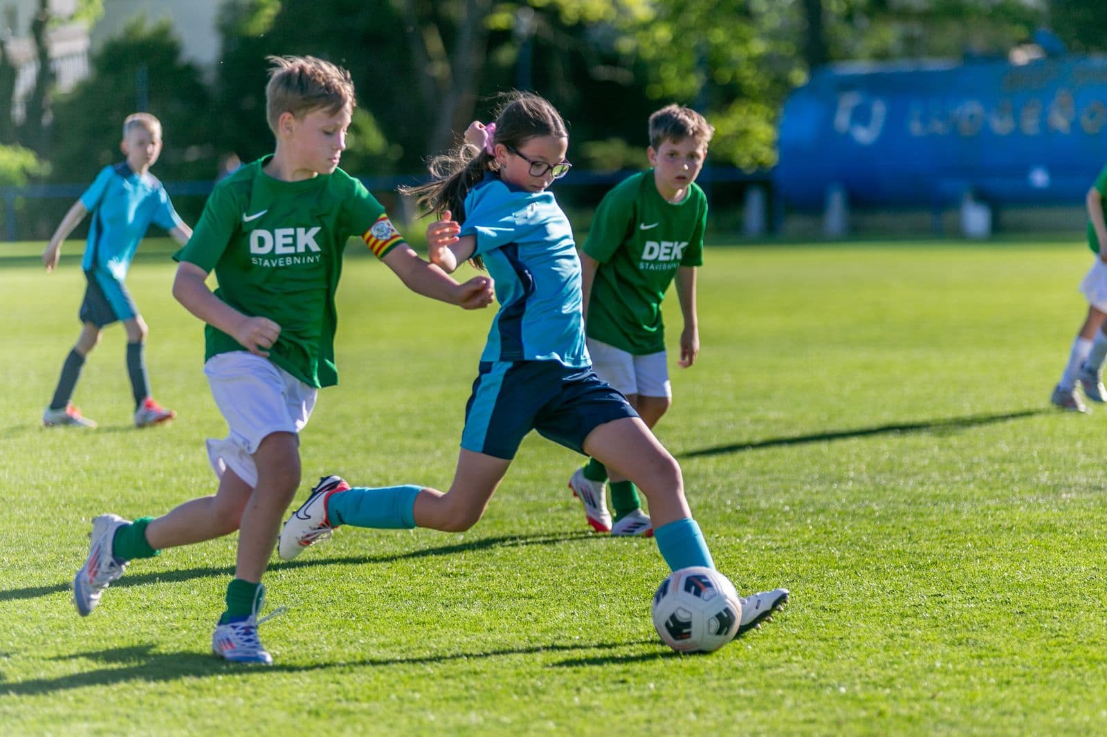Youth football match, U11 players in action